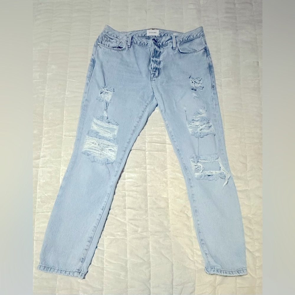 Frame Denim Light Wash Distressed Le Garçon Jeans
